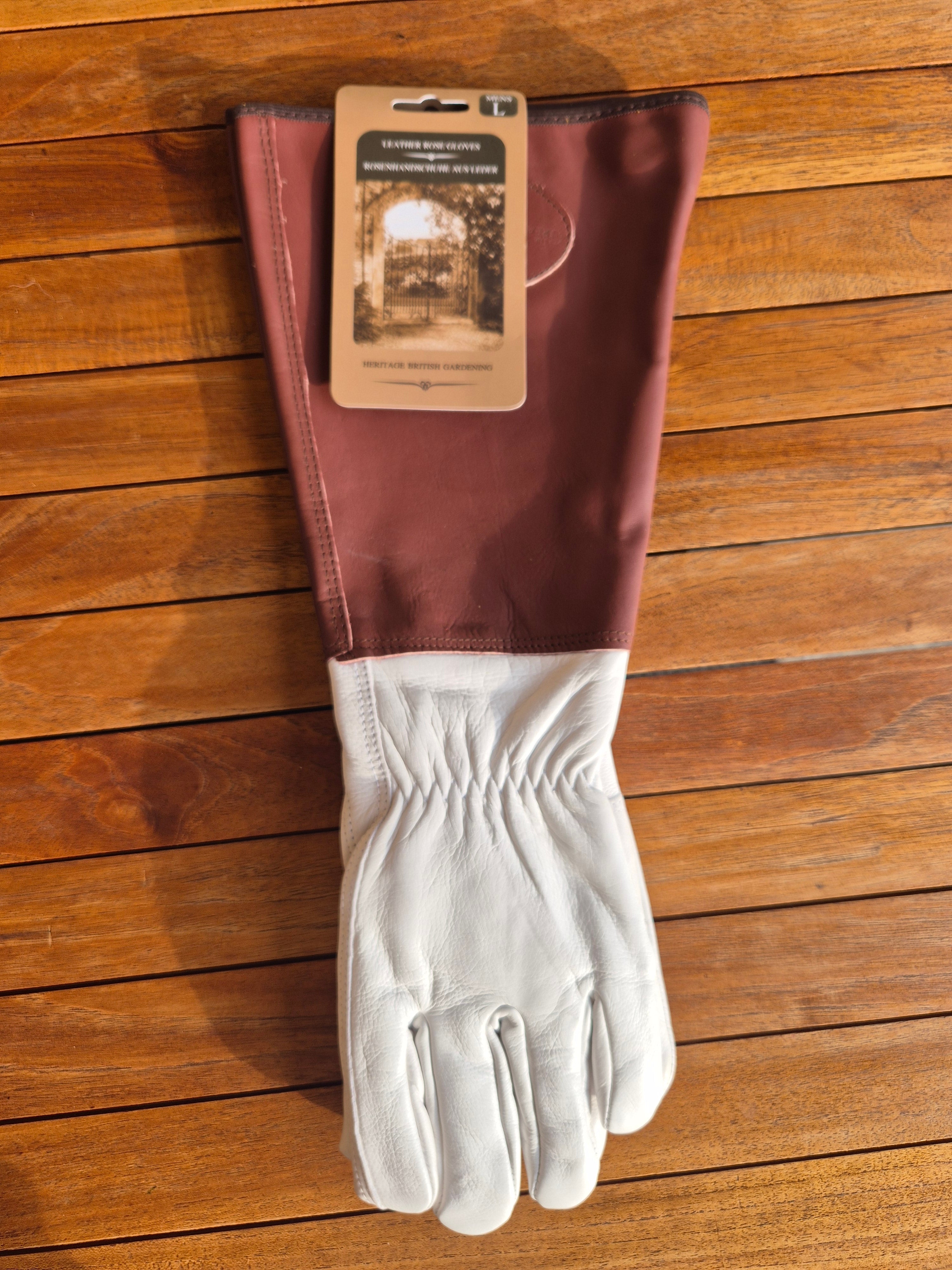 Mens large leather rose gloves with long sleeve.